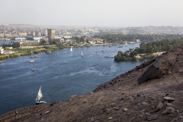 Feluccas sailing on the Nile near Aswan, Egypt