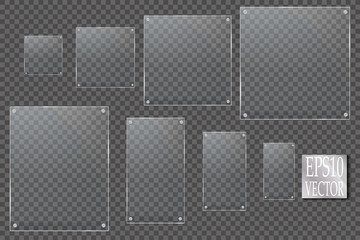 Glass plates are installed. Vector glass banners on a transparent background. Glass. Glass paintings. Color frames.
