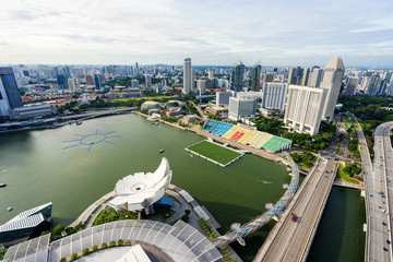 Fototapeta na wymiar High view of city landscape building at Marina Bay