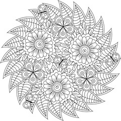 Black and white pattern for adult coloring book. Vector elements for design. Good for design of wrapping and textile.