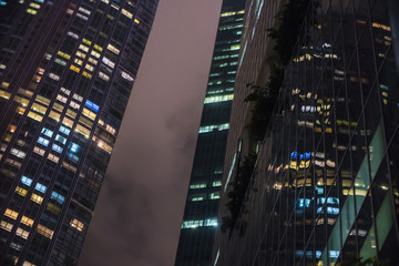 night skyscrapers closeup