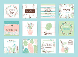 Fototapeta na wymiar Set of artistic creative spring cards.