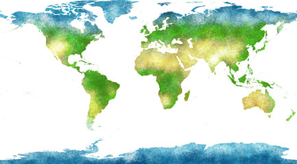 Cartina mondo, disegnata illustrata pennellate, cartina geografica, fisica,