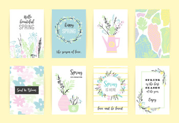 Set of artistic creative spring cards.