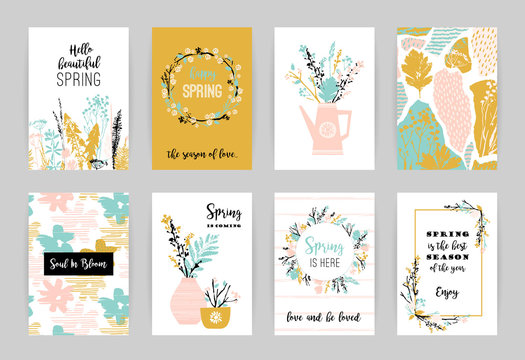 Set of artistic creative spring cards.