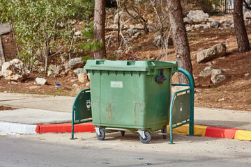 Ariel - 03 January 2017: Garbage cans on the street in Ariel, Israel