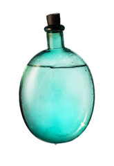 The glass entrance water bottle in the background