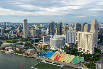 Fototapeta premium High view of city landscape building at Marina Bay