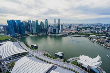 Fototapeta premium High view of city landscape building at Marina Bay