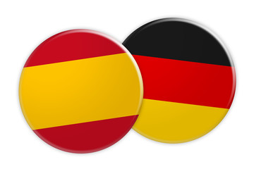 News Concept: Spain Flag Button On Germany Flag Button, 3d illustration on white background