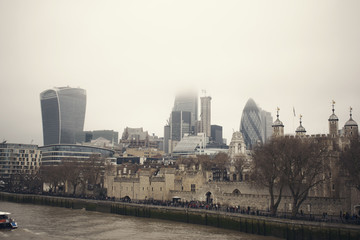 Fototapeta premium Fog in London view from the Thames River 