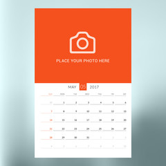 Calendar Template for May 2017. Week Starts Sunday. Design Print Template. Vector Illustration Isolated