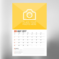 Calendar Template for May 2017. Week Starts Sunday. Design Print Template. Vector Illustration Isolated