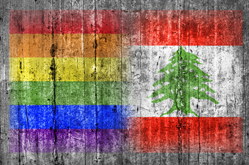LGBT and  Lebanon flag on concrete wall