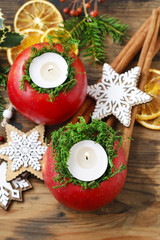 Candle in apple - beautiful christmas table decoration