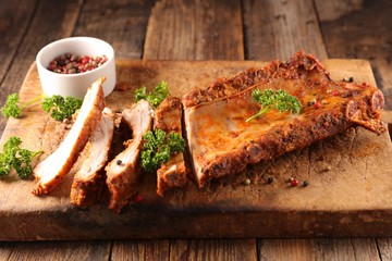rib pork on wood board