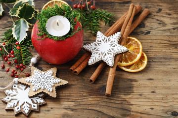 Candle in apple - beautiful christmas table decoration