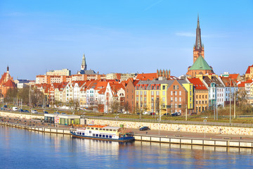 Szczecin city waterfront on a sunny day, Poland