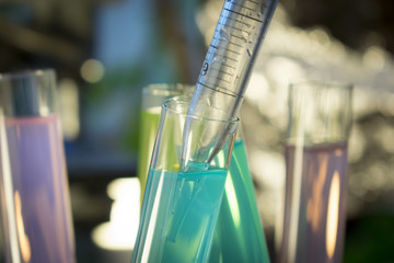 Colorful Laboratory Research Tubes with liquid for cancer research cancer immunotherapy and gene therapy 