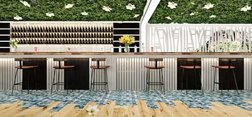 Modern concept design of beach cocktail lounge bar 3D Render - obrazy, fototapety, plakaty