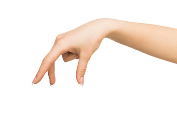 Female hand picking up something, cutout