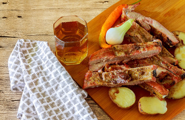 fresh glazed baked big beef meat rib chunk under sweet sauce with tomatoes hot chili pepper pink