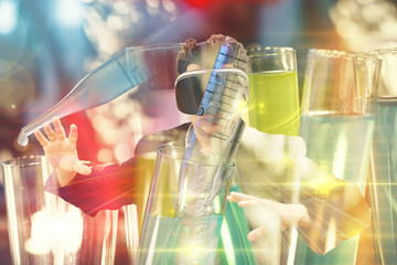 Cancer immunotherapy research concept cancer gene therapy with doctor with VR glasses making...