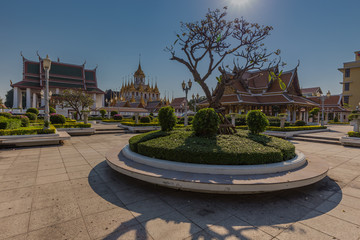 Wat Ratchanatdaram a Beautiful temple at daytime, the temple is best known for the Loha Prasat famous landmark for tourist in Bangkok,Thailand