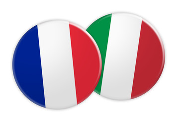 News Concept: France Flag Button On Italy Flag Button, 3d illustration on white background