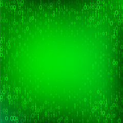 Isolated abstract green color binary code fall background, programming element backdrop vector illustration