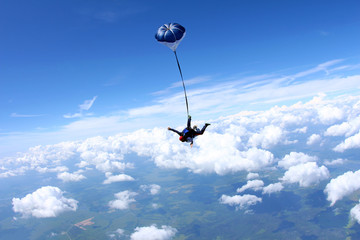 Obraz na płótnie Canvas Skydiving tandem is in the beautiful sky.