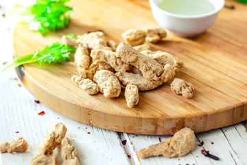 Textured soybean meal - also known as vegetarian soy meat
