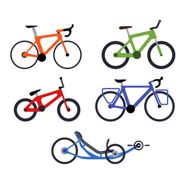 Color set of bicycles silhouette icons. Vector isolated clipart