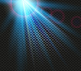 Obraz premium Shining vector blue color light effects, glowing beams on checkered background, illumination vector illustration