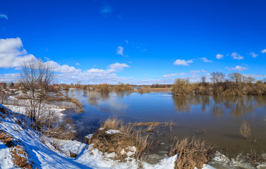 Flood on the river on a spring day