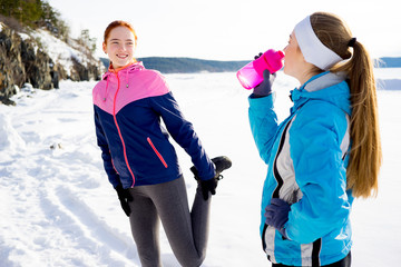 Two girls working out