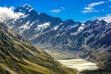 View on the Hooker Valey and Mount Cook, New Zealand