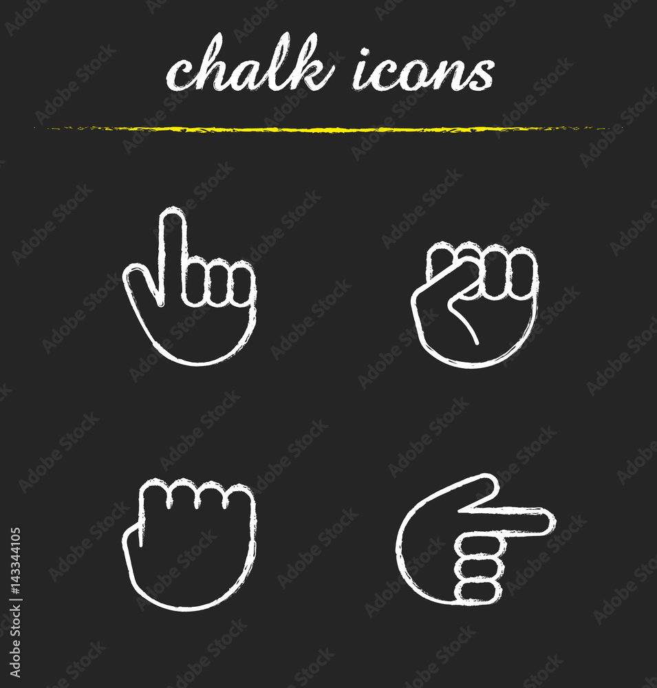 Sticker hand gestures chalk icons set