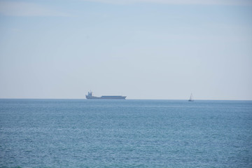 Transport container ship waiting for call at port