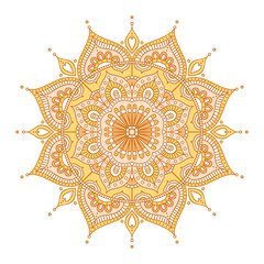 Vector hand drawn doodle mandala with hearts. Ethnic gold mandala with ornament. Isolated. On white background. - 143344512