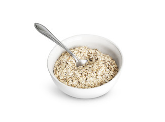 Oatmeal or dry cereal in a white bowl