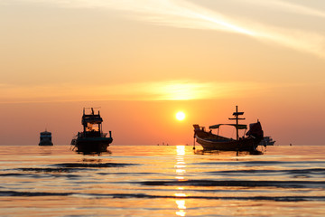 Long Tail boats at sunset  at Koh Tao, Thailand