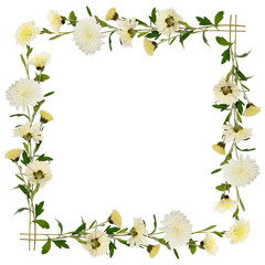 Fototapeta na wymiar White chrysanthemum flowers and buds frame