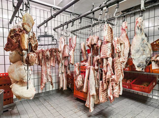 meat in a cold storage house