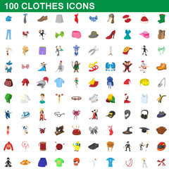 100 clothes icons set, cartoon style