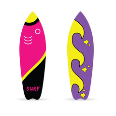 surfboard set with various icon on it leisure illustration