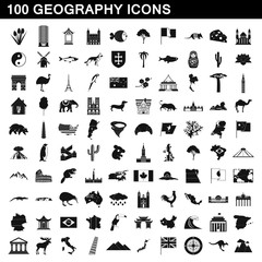 100 geography icons set, simple style © juliars