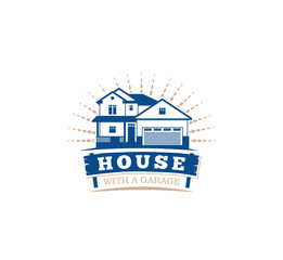 Fototapeta premium Isolated blue color architectural house icon for real estate business leaflet emblem on white background vector illustration