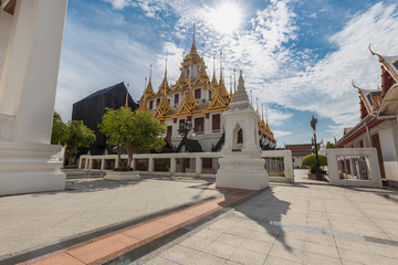 Wat Ratchanatdaram a Beautiful temple at daytime, the temple is best known for the Loha Prasat famous landmark for tourist in Bangkok,Thailand