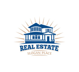 Isolated blue color architectural house icon for real estate business leaflet emblem on white background vector illustration